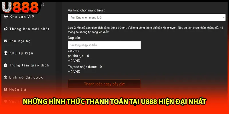 Những hình thức thanh toán tại U888 hiện đại nhất Những hình thức thanh toán tại U888 hiện đại nhất